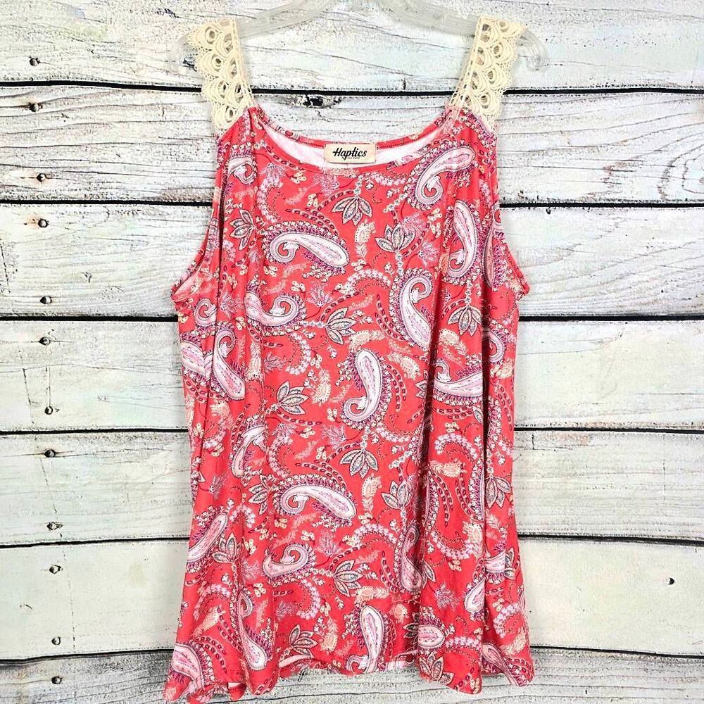 Haptics Coral Paisley Lace Shoulder Tank Top L